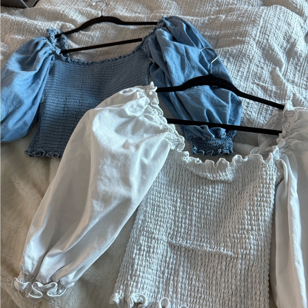 Elegant Blue and White Smocked Blouses